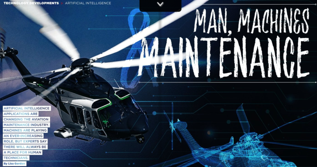 Main, Machines and Maintenance article cover with helicopter